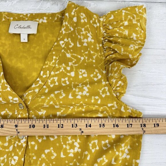 Evereve Cleobella Zia Mini Dress Small Printed Yellow Flutter Sleeve V Neck - Picture 12 of 16